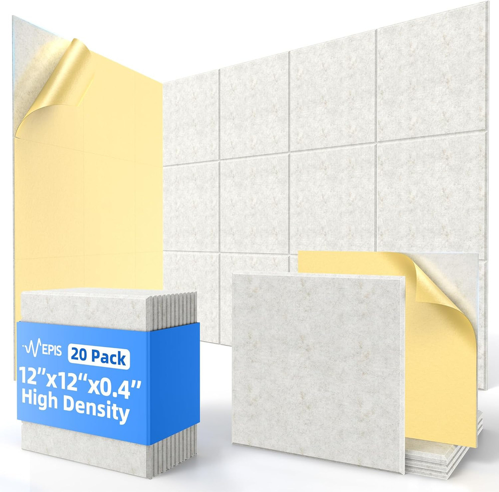 20 Pack Acoustic Panels with Self Adhesive, 12″ X 12″ X 0.4″ High Density Sound