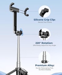 67” Selfie Stick Tripod for iPhone, Lightweight Travel Phone Tripod with Wire…