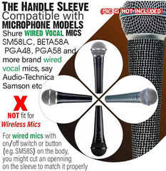 B58 Black Mic Handle Sleeve Fit Universal Wired Microphone SM58LC, Beta 58A, Git