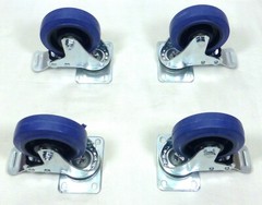 Set Of Four 4″ Heavy Duty Swivel Casters w/4″ Blue Rubber Wheels & Locking Brake