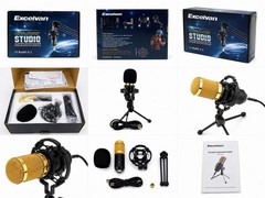 Excelvan Studio Microphone USB Large Diaphragm Condenser Gold with Stand