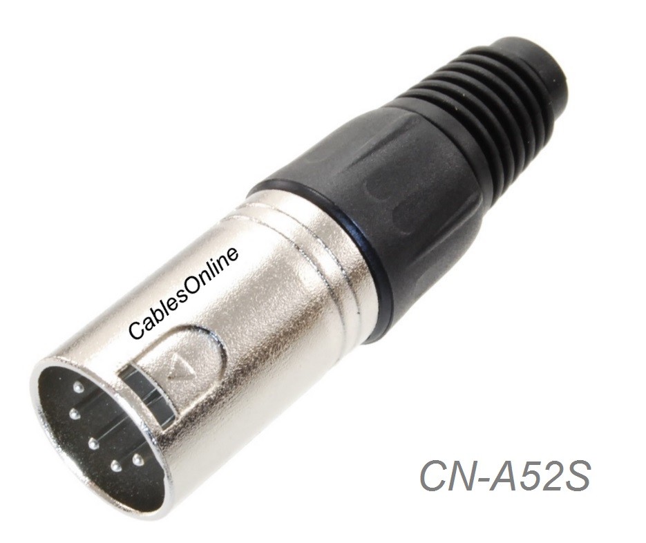 XLR 5-Pin Male Solder Type Silver/Black Metal Connector, CN-A52S