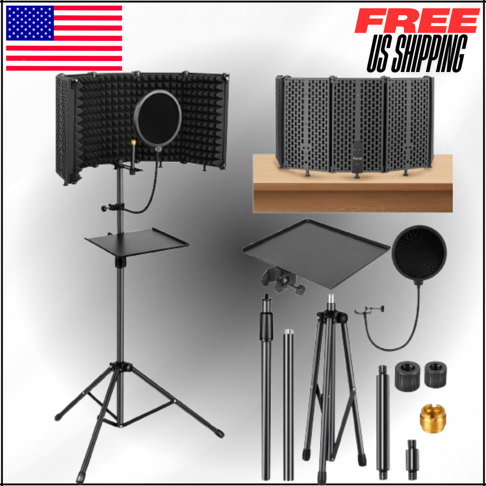 Microphone Stand With Isolation Shield Tripod For Recording Studio Podcasts