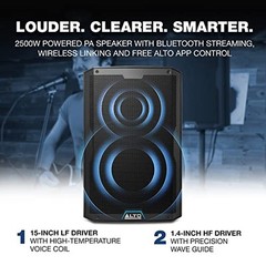 ALTO TS415 2500W 15″ Powered PA Speaker with 3 Channel Mixer, Bluetooth Speaker,