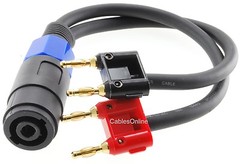 1ft Two Dual Banana Plugs to Speakon Female Type Speaker/Amplifier Jumper Cable