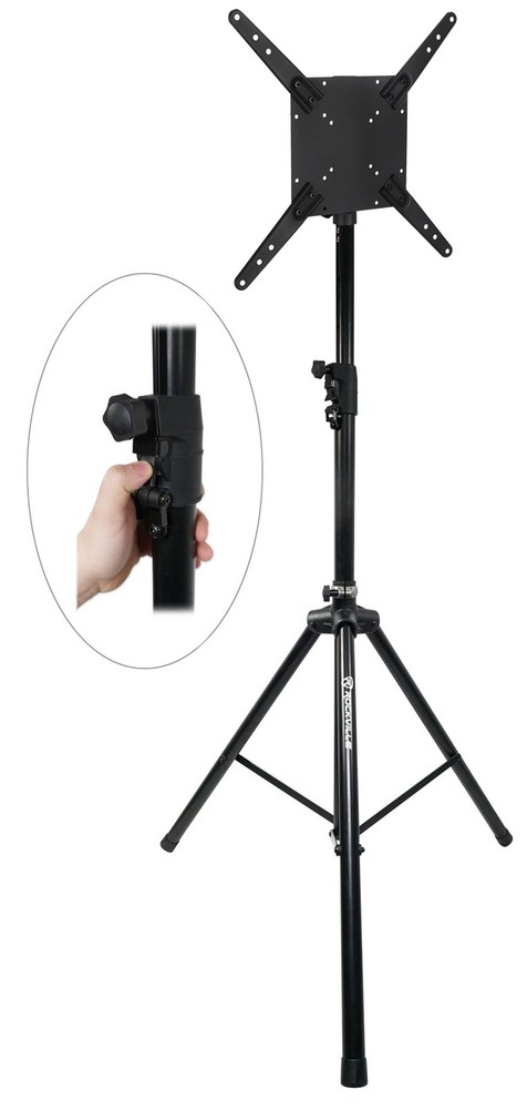 Rockville DJ Speaker Stand Hydraulic Air Auto Lift/Lower+TV Mount up to 66 lbs.