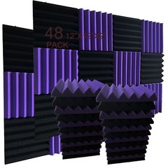 52 PACK 12″X12″ 1″2“Acoustic Foam Panel Wedge Studio Soundproof Wall Adhesive