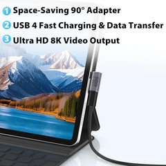USB C Right Angle Adapter PD 240W for Thunderbolt 4/3, Right Angle Angle-Flat