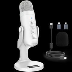 Professional USB Condenser Microphone White for PC Gaming Streaming Podcast