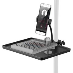 2-In-1 Microphone Stand Tray with Phone Holder, Clamp-On Mic one size, black