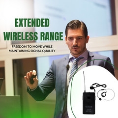 MUSYSIC 4 Channel UHF Lapel / Lavalier & Headset Wireless Microphone System UHF