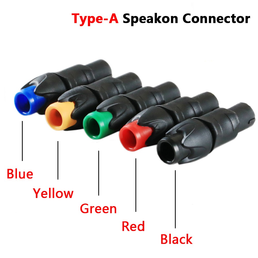 2X Speakon 4 Pole Plug Speaker Audio Cable Connector Red Yellow Blue Green Black