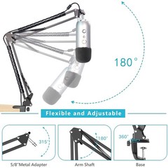Blue Yeti Microphone Boom Arm Stand with Yeti Microphone Pop Filter, Compatib…