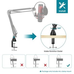 YOUSHARES Table Mount Clamp for Mic Boom Arm Clamp for Microphone Arm Stand