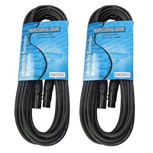 2 Pack 3 pin Male to Female XLR Cable with Black Straight connectors 35 FT Fo…