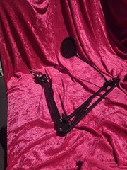 adjustable microphone scissor boom arm stand with a pop filter attachment