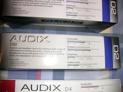 Audix D2 and D4 Dynamic Instrument Mics- 4-pack with clips + 3 DVICE Mounts-NEW.