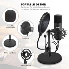Pyle USB Audio Cardioid Condenser Mic w/Desktop Stand and Pop Filter PDMIKT120
