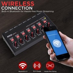 Pyle 6-Channel Bluetooth Mini Line Mixer with USB Audio 6 Channel, Black