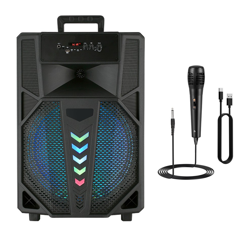 Portable Bluetooth PA Speaker 15’’ Subwoofer Karaoke System FM/AUX/TWS Mic Stand