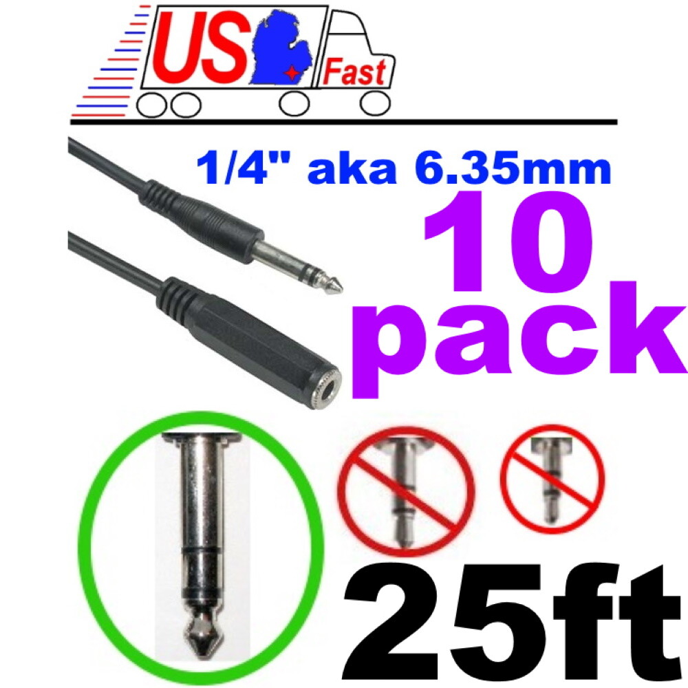 Lot10pack 25ft 1/4″Stereo Male~Female Extension Audio/Headphone/DJ Cable 6.3mm