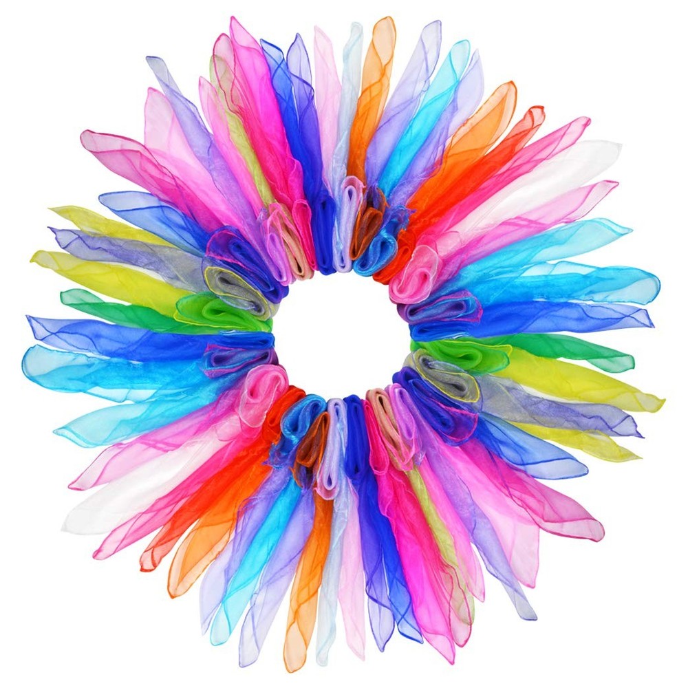 28pcs Dance Scarves Square Juggling Silk Play Movement Scarves Magic Tricks P…