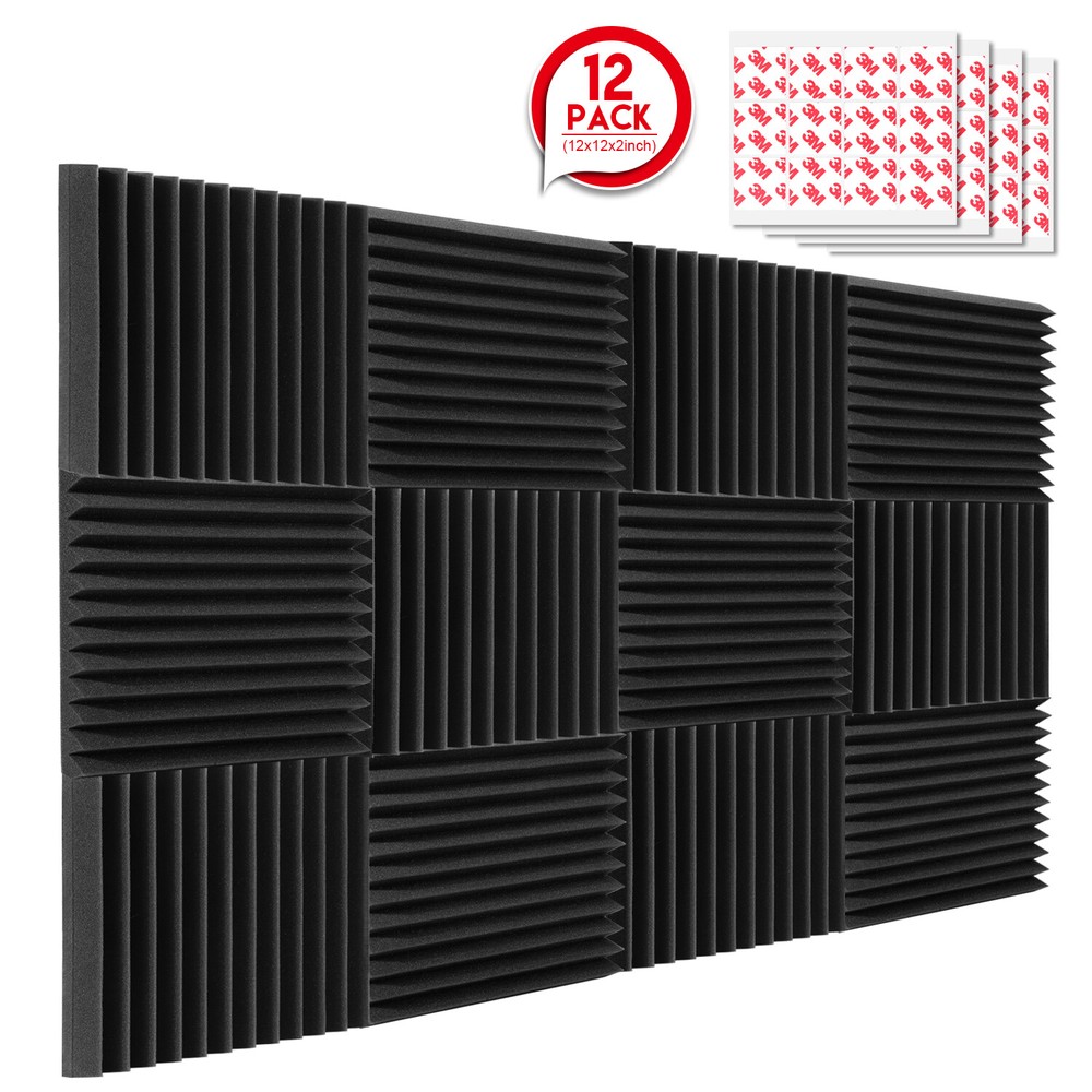 12-Pack Acoustic Foam Panels 12″x12″ Soundproofing for Studios Walls Tiles KTV