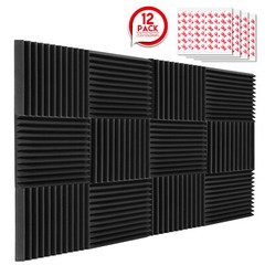 12-Pack Acoustic Foam Panels 12″x12″ Soundproofing for Studios Walls Tiles KTV
