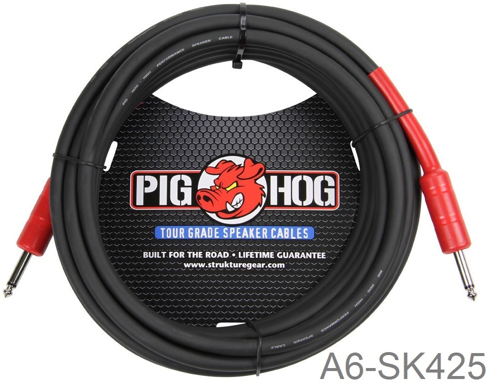 25ft 1/4″ Male/Male Pig-Hog 8mm/OD 14-AWG wire Speaker Cable, A6-SK425
