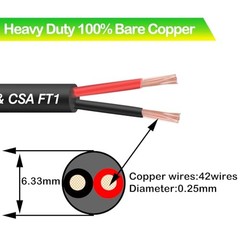16 Gauge 2 Conductor Electrical Wire – Pure Copper Cable 300V for 20FT 16AWG-2C