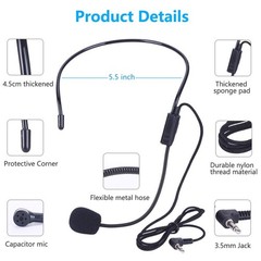 2Pcs Microphone Headset Mic, Flexible Wired Boom for Voice Amplifier, 3.5mm