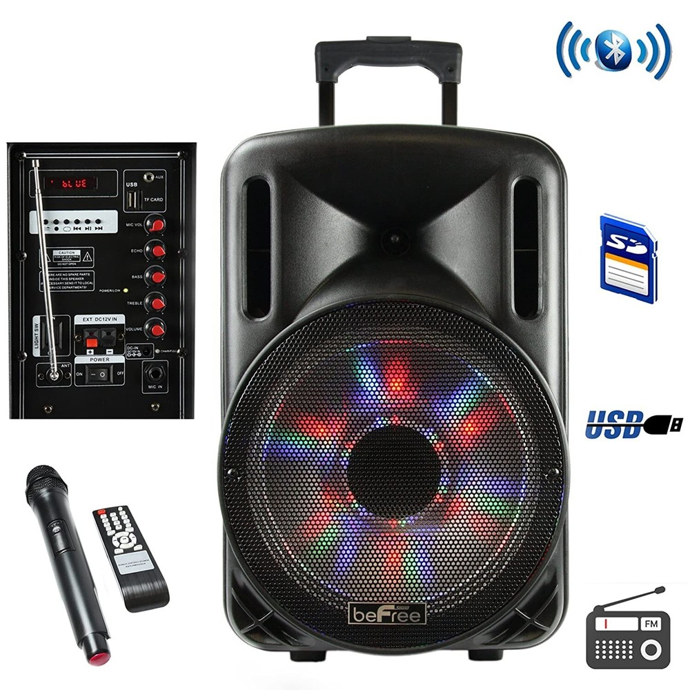 beFree 12″ 2500W Portable Bluetooth PA DJ Party Speaker Lights MIC w Warranty