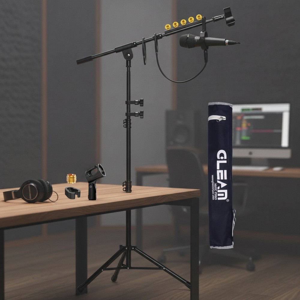 Portable Tripod Microphone Stand with Boom Arm & Carry Bag – Adjusts 21″ to 69″