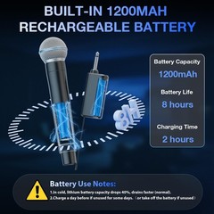 Wireless Microphone, Rechargeable Dual Cordless Handheld Dynamic Wireless Mic…
