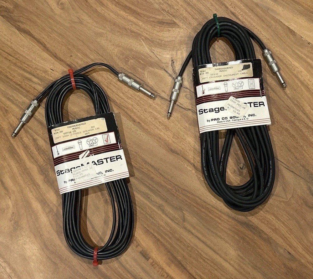 Lot of 2 StageMASTER Instrument & Speaker Cable NOS 25ft 30ft 1/4 Vintage