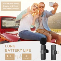 Lavalier Wireless Microphone Audio Video Recording Mini Mic For iphone/Android