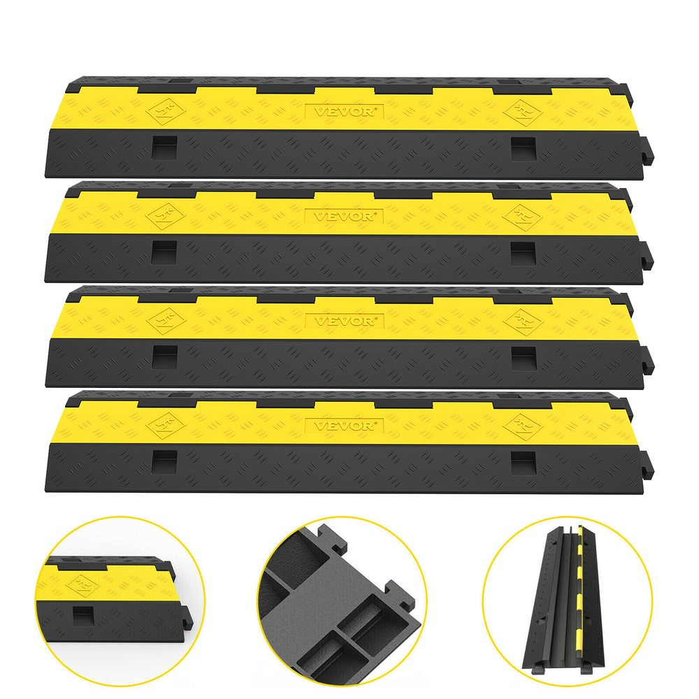 4PCS 2-Channel Speed Bump Cable Protector Ramp Rubber 40″x9.7″x2″ Cord Guard