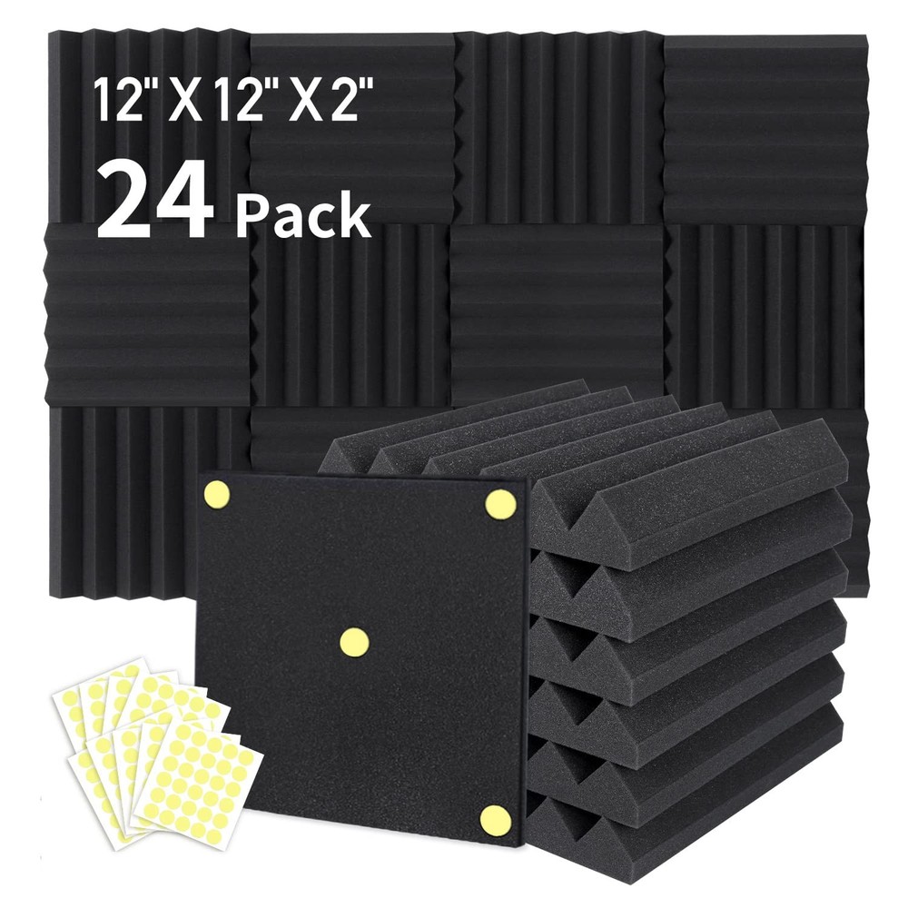 Focusound 24 Packs Acoustic Foam Panels 2″ X X 12″ X 12″, 24 Pack Wedge
