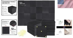 High-Density Acoustic Foam Panels 50 Pack – Fire-Resistant and Noise Absorbing
