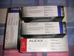 Audix D2 and D4 Dynamic Instrument Mics- 4-pack with clips + 3 DVICE Mounts-NEW.