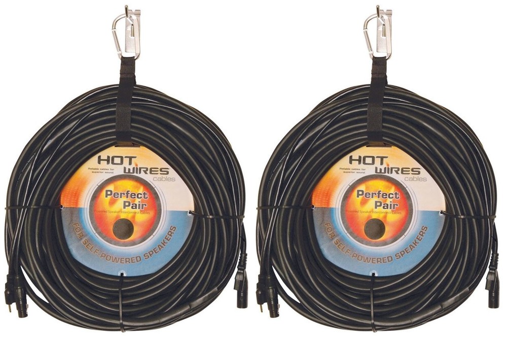 2 PAIR TURBO-SERIES COMBO 100′ Powered Speaker AC & XLR Combo Cables Free Ship