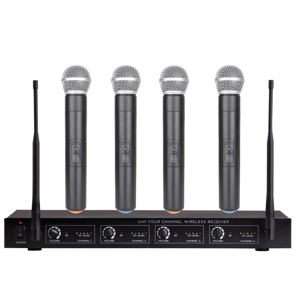 4 Hand Held Wireless Microphone System for Church School Play Speech Performance