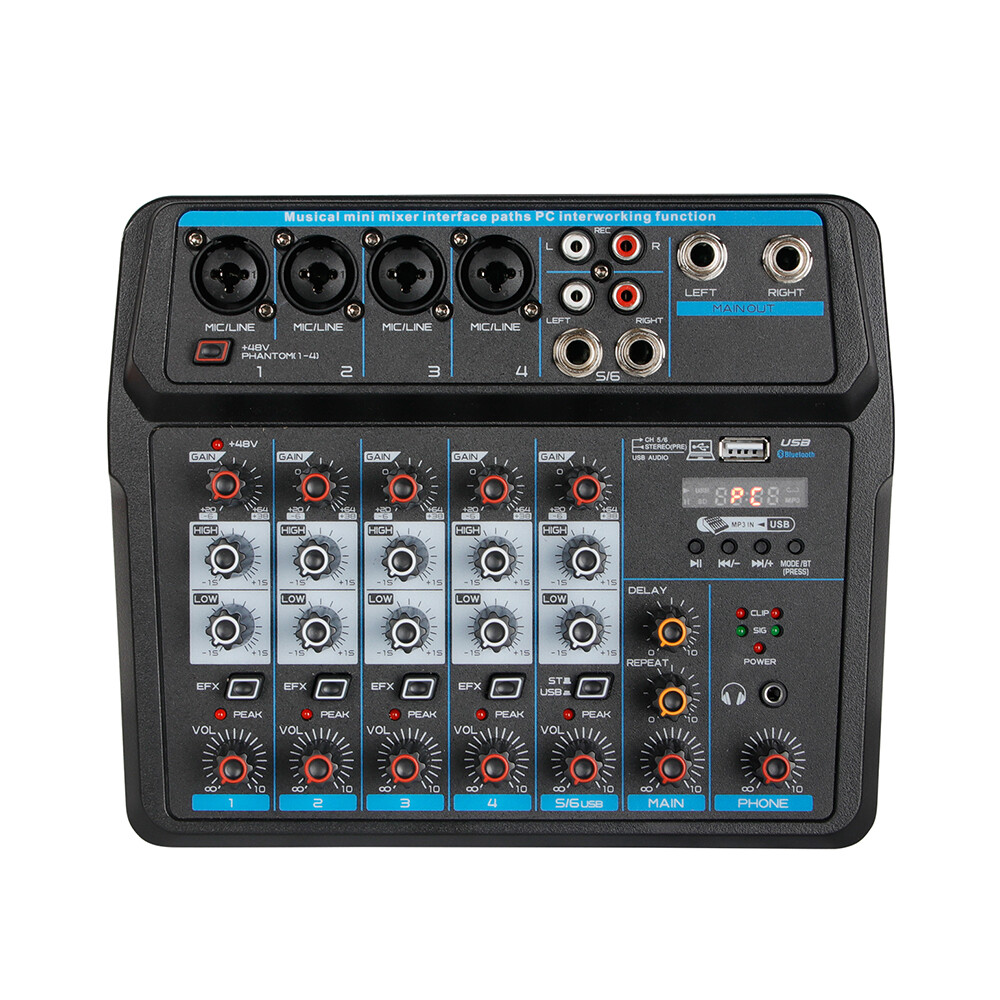 6 Channel Live Studio Audio Mixer Sound Board Mixing Console Home USB Bluetooth