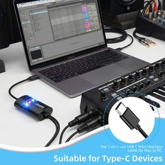 LEKATO 6.5Ft MIDI Cable Adapter MIDI to USB C MIDI Interface w/ Input & Output