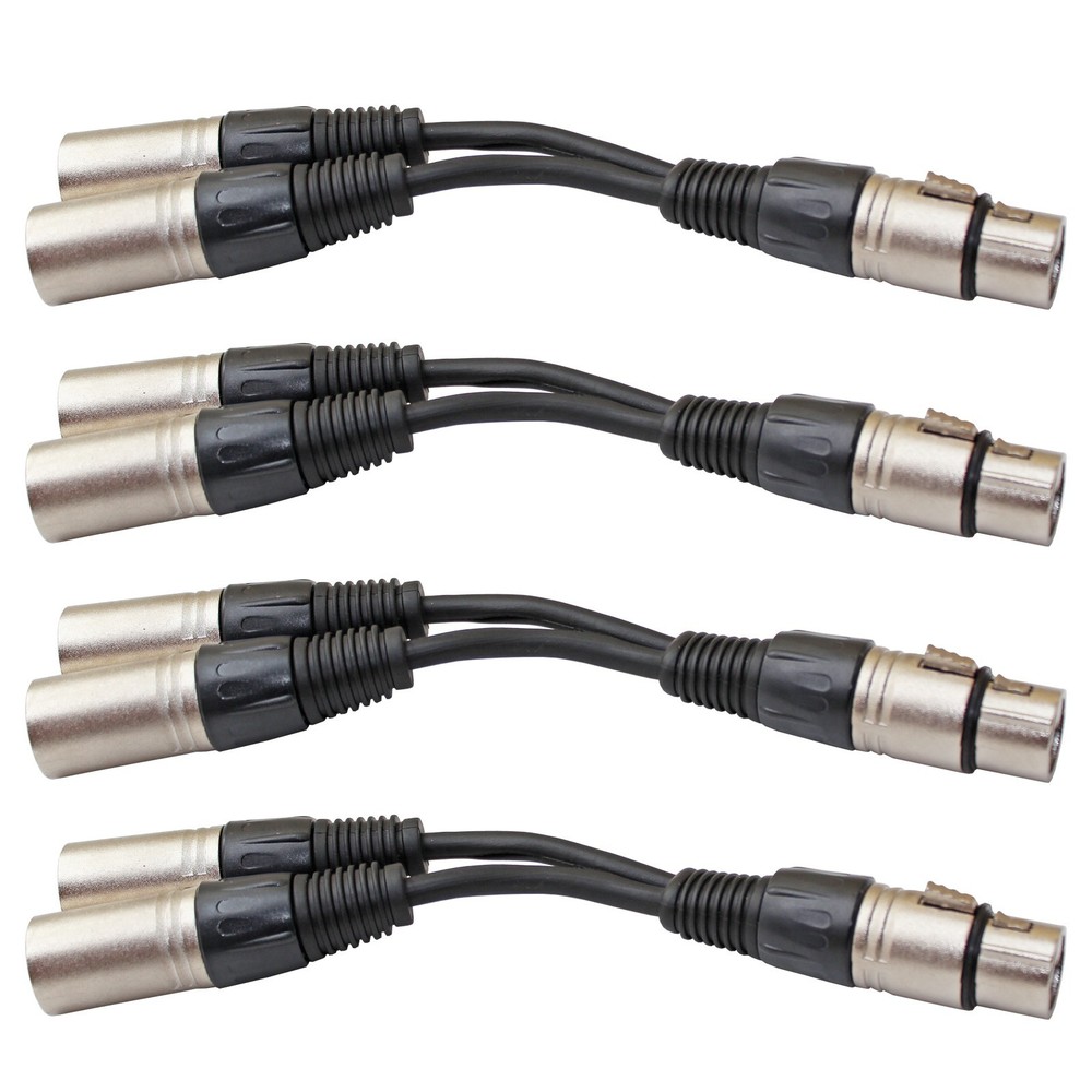 4 XLR 3pin 1 FEMALE jack to 2 MALE dual plug Y SPLITTER mic cable adaptor 6 inch