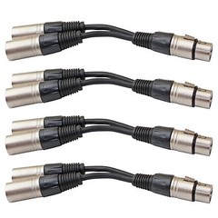 4 XLR 3pin 1 FEMALE jack to 2 MALE dual plug Y SPLITTER mic cable adaptor 6 inch