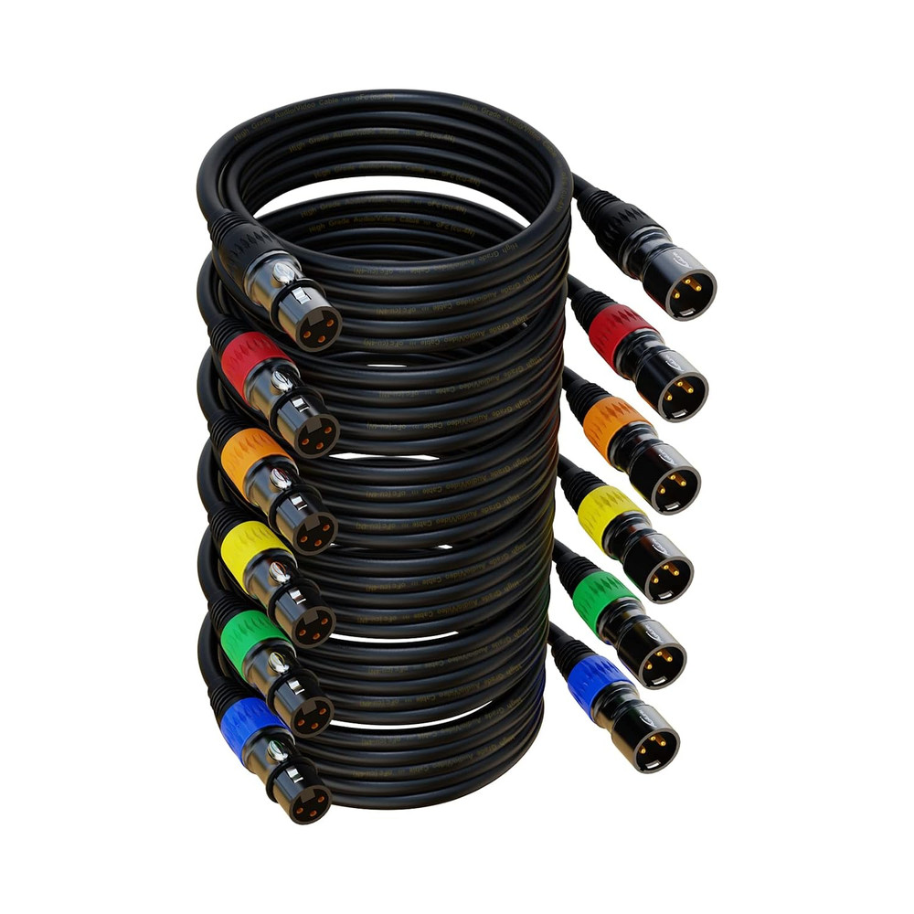 XLR Cables, XLR Microphone Cable 10 Ft 6 Pack, Gold-Plated 3-Pin XLR Speaker Cab