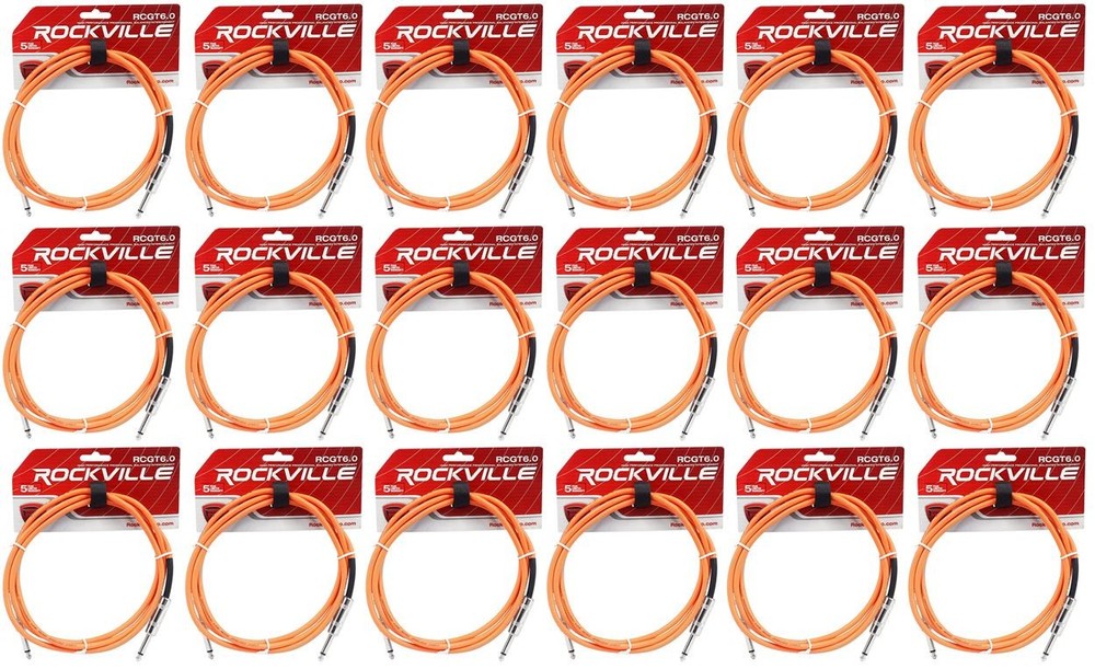 18 Rockville RCGT6.0O 6′ 1/4″ TS to 1/4“ TS Guitar/Instrument Cable