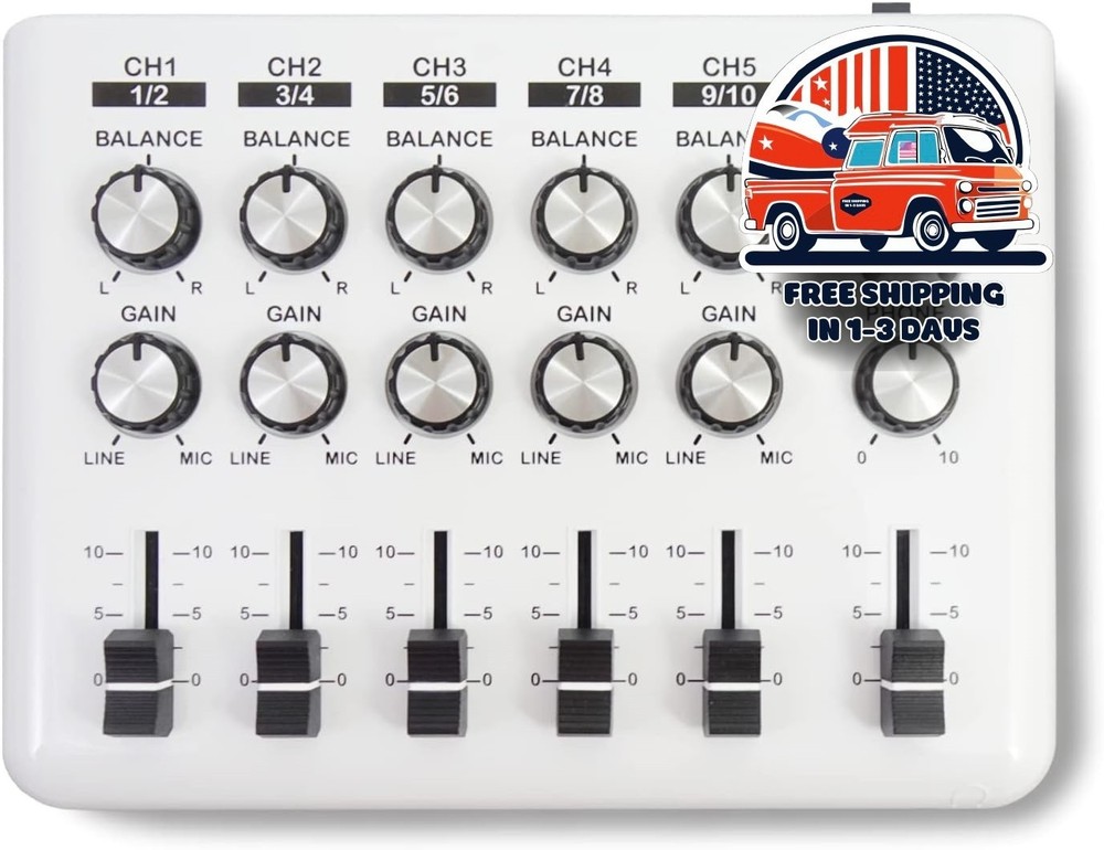 Mezclador de audio funcional con 5 entradas estéreo, sencillo, color blanco, NEW