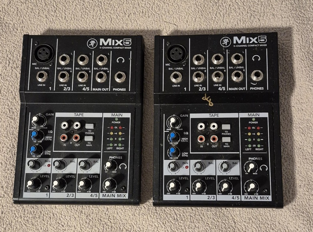 Pair of Mackie Mix5 5-Channel Compact Audio Mixers with power supply!